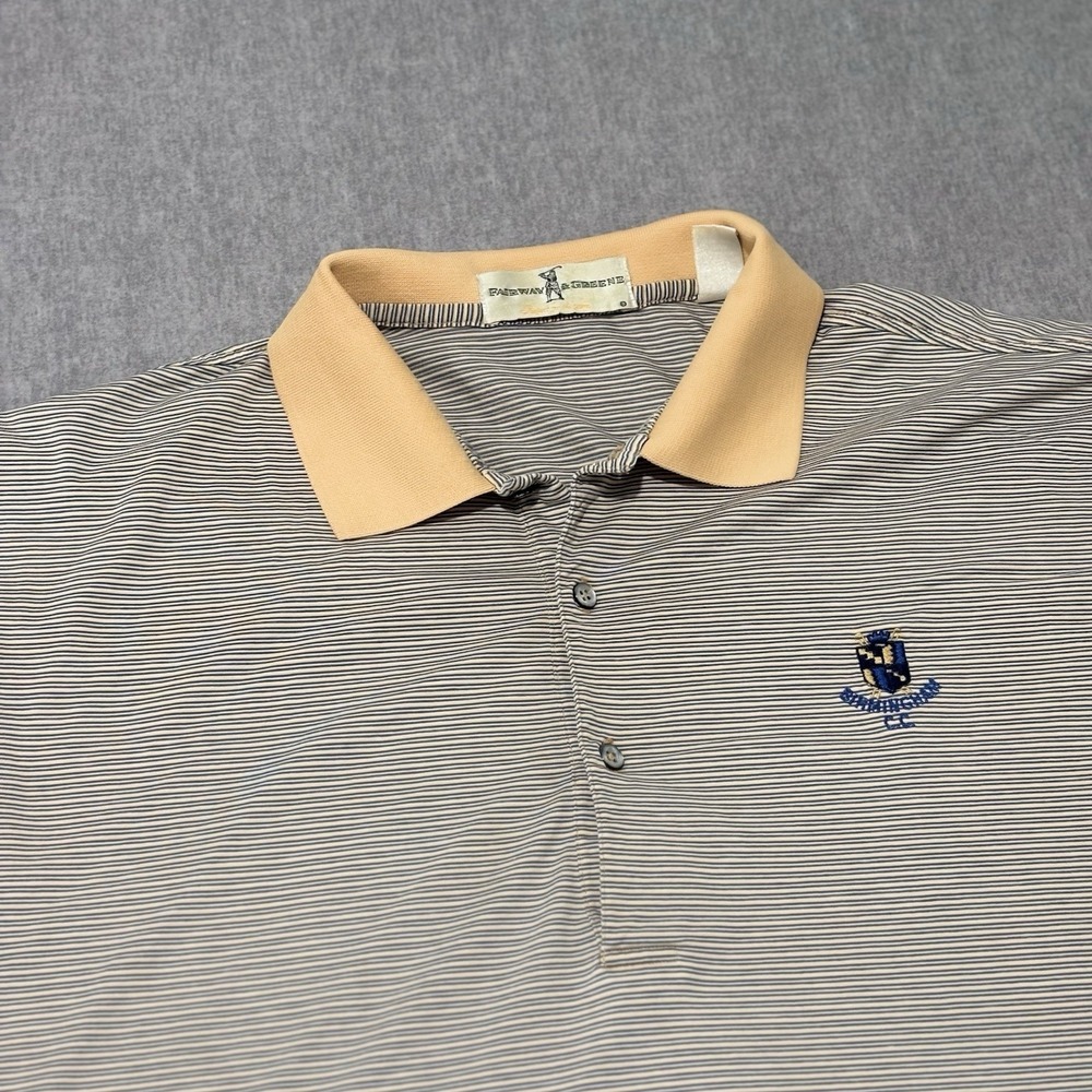 Fairway & Greene Mens Large Polo Shirt Birmingham CC Striped Golf Short Sleeve L